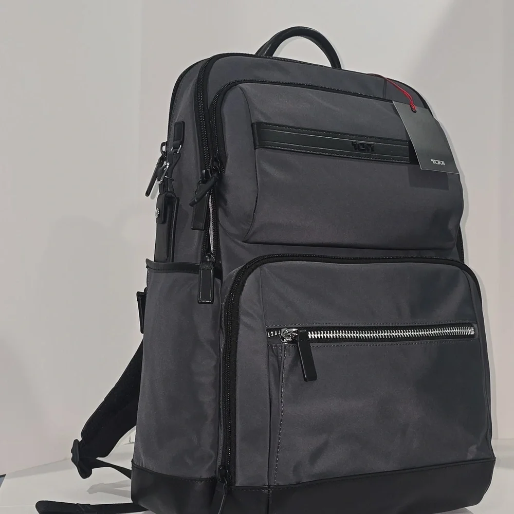 NWT ✅ TUMI LINKS TRAVEL BACKPACK PE & LEATHER CHARCOAL GREY / BLACK ✨NWT